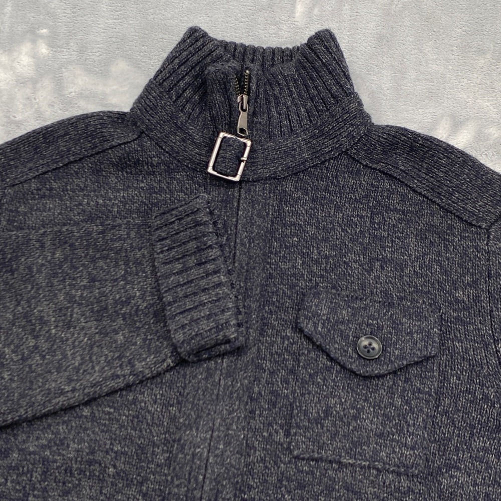 Banana Republic Mens Medium Lambs Wool Blend Full Zip Buckle Mock Neck Sweater